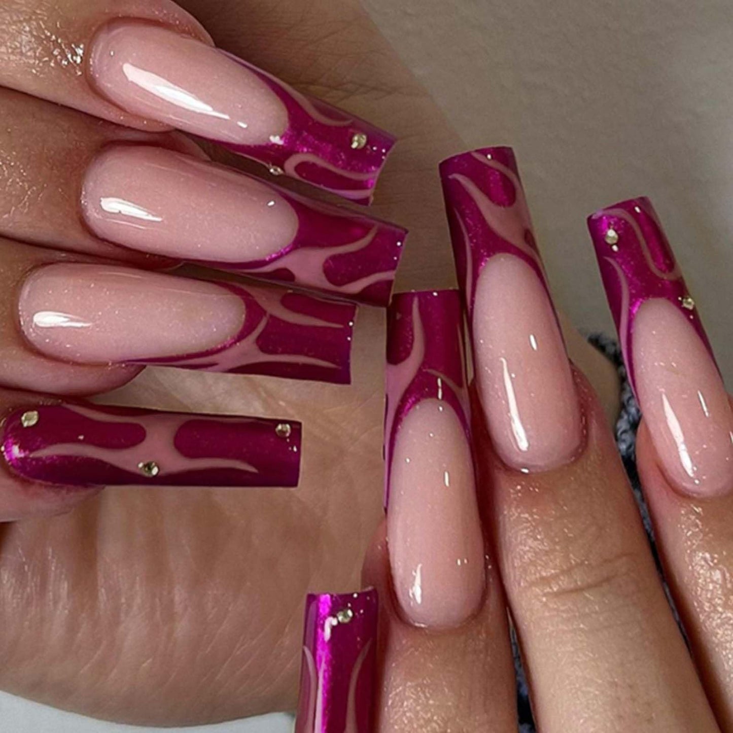 Gifiky Uñas Postizas de Ataúd Largo, Prensa Francesa, Uñas de Galaxia, Consejos Acrílicos Reutilizables, Uñas Postizas para Mujeres y Niñas, 24 Piezas