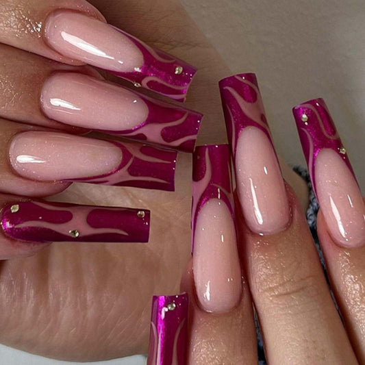 Gifiky Uñas Postizas de Ataúd Largo, Prensa Francesa, Uñas de Galaxia, Consejos Acrílicos Reutilizables, Uñas Postizas para Mujeres y Niñas, 24 Piezas