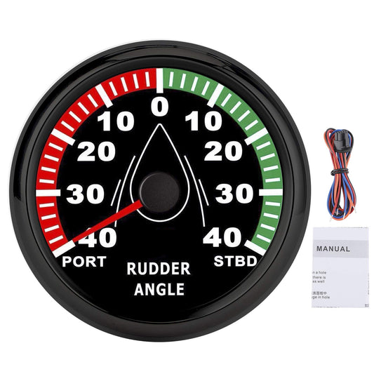 Indicador de ángulo de Timón, 85 Mm Medidor de ángulo de Timón de Barco IP67 Impermeable Retroiluminación Multicolor 9-32V Dirección Ajustable(Marco negro sobre negro)
