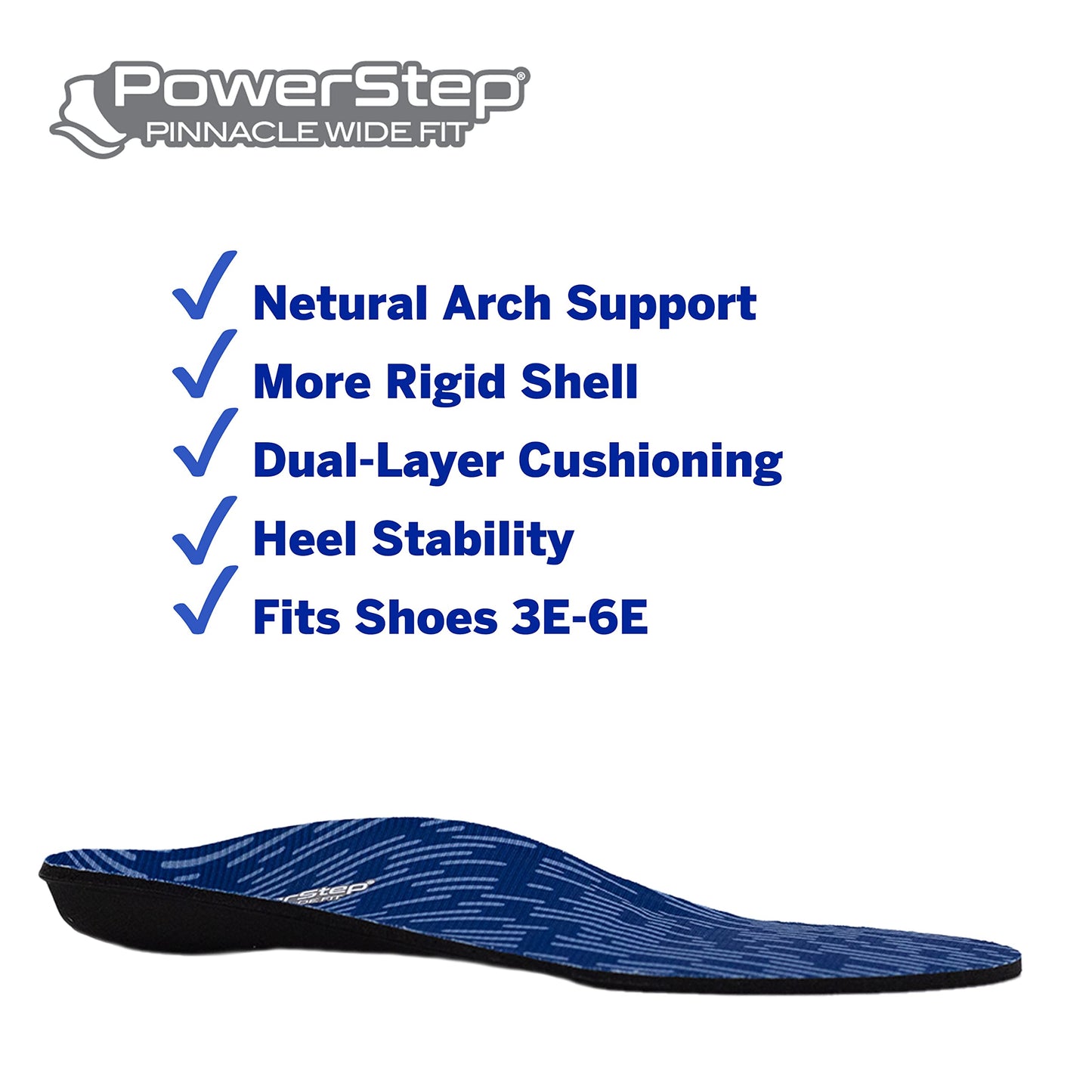 Plantilla PowerStep Pinnacle Azul Gris para Zapatos Anchos con Soporte de Arco Neutro para Hombre