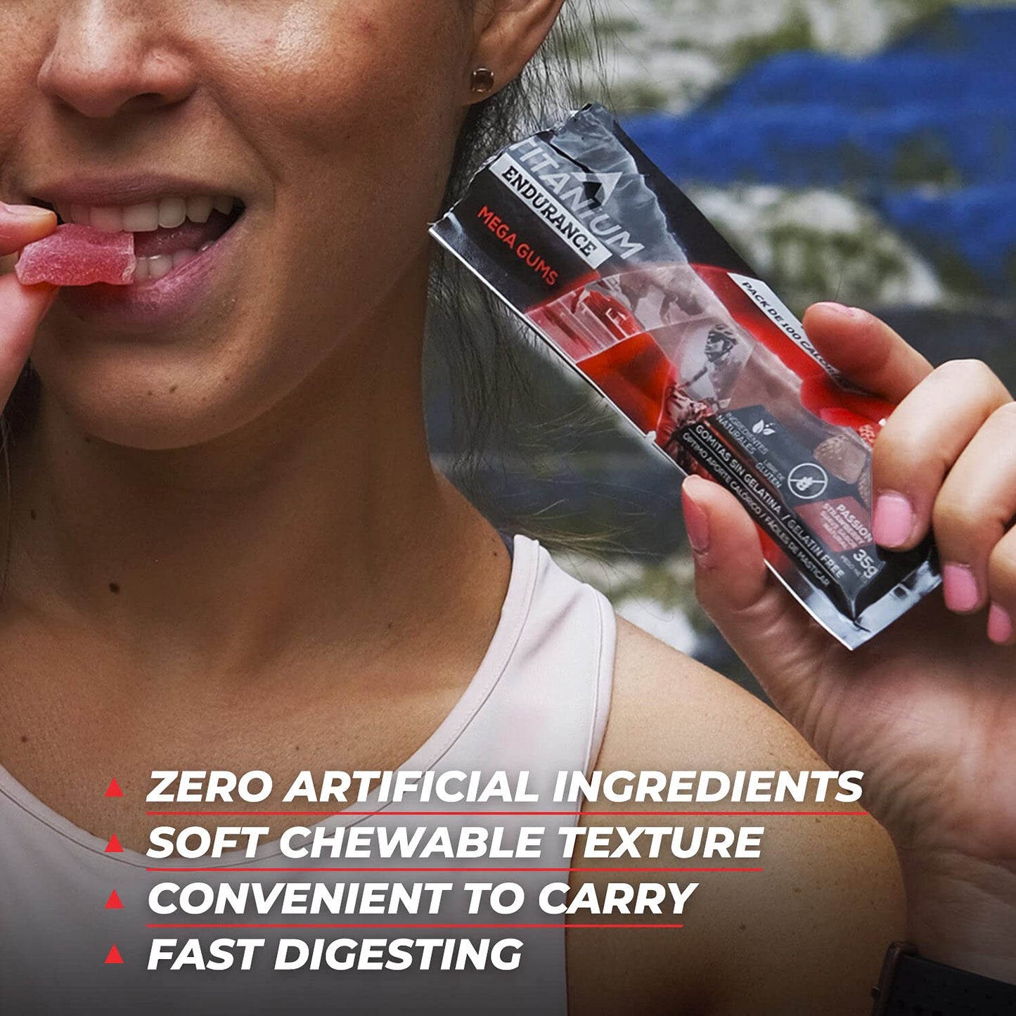 Gomitas Energéticas TITANIUM Fresa con Glucosa Alternativa a Geles Deportivos para Ciclismo y Corredores Caja 12 pzas