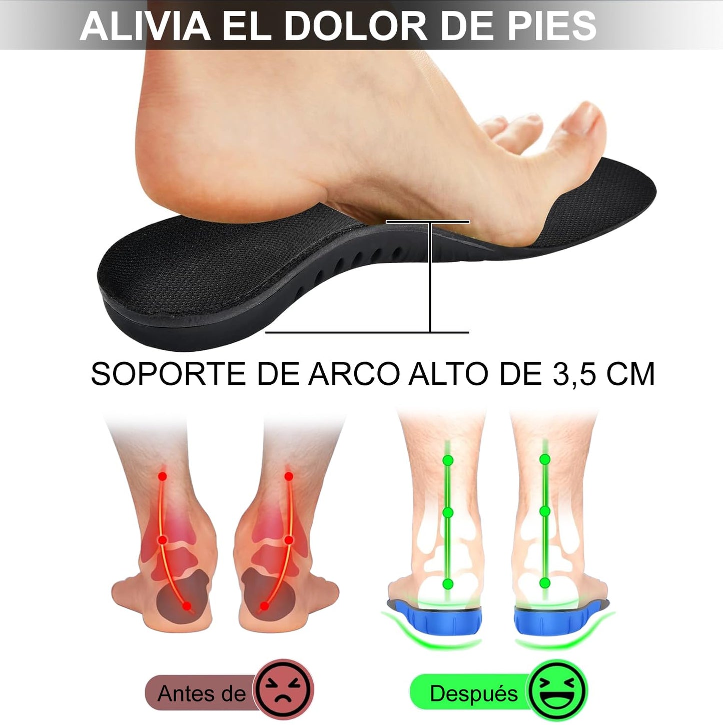 Plantillas Ortopédicas de Gel para Pie Plano con Memory Foam para Aliviar Dolor de Pies para Hombre