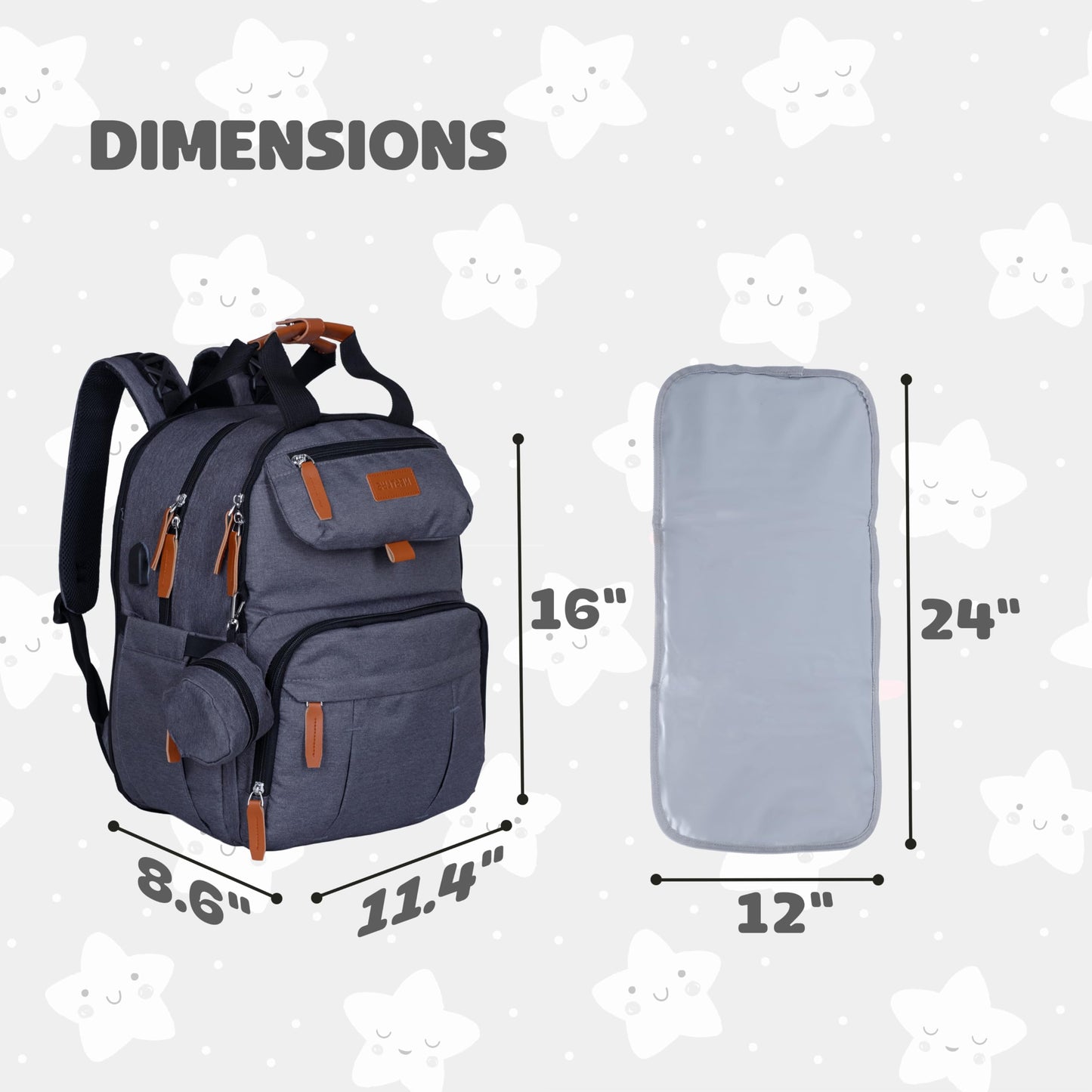 Nestlys - Mochila para pañales para bebé, Gris oscuro, Large, Moderno
