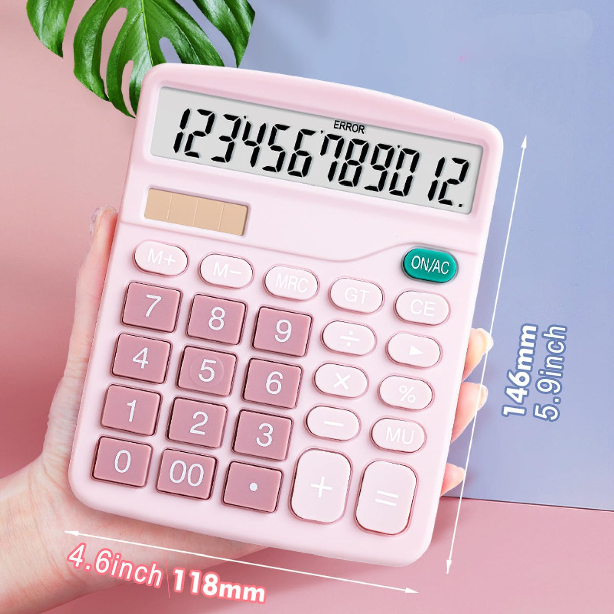 Calculadora de Escritorio YOUHO Rosa con Pantalla LCD y Doble Alimentación