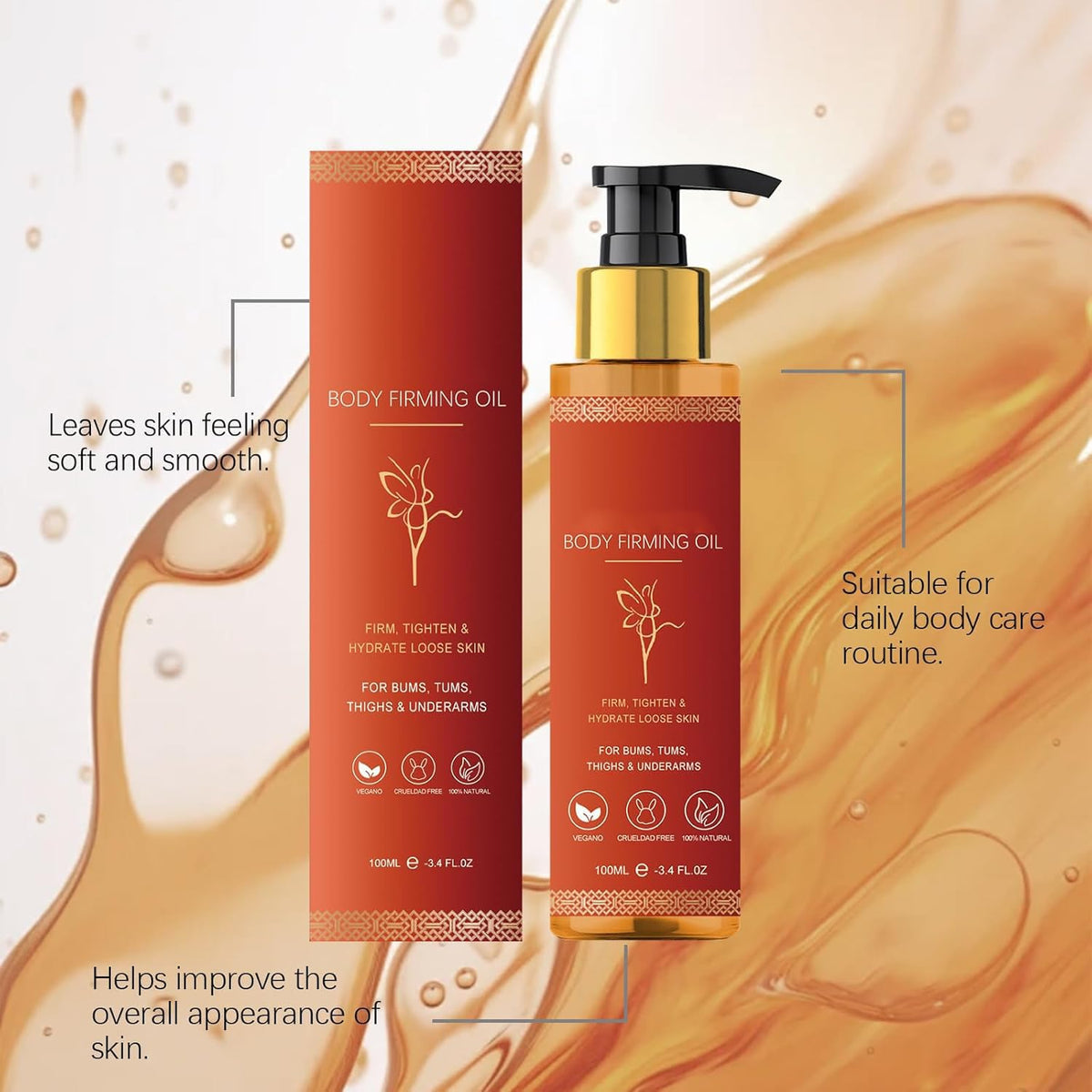 RUIAO 3PC Body Oil, De Rápida Absorción, no Grasoso, Contiene Extracto de Rosa para Tensar la Piel, Lujoso Regalo de Spa.