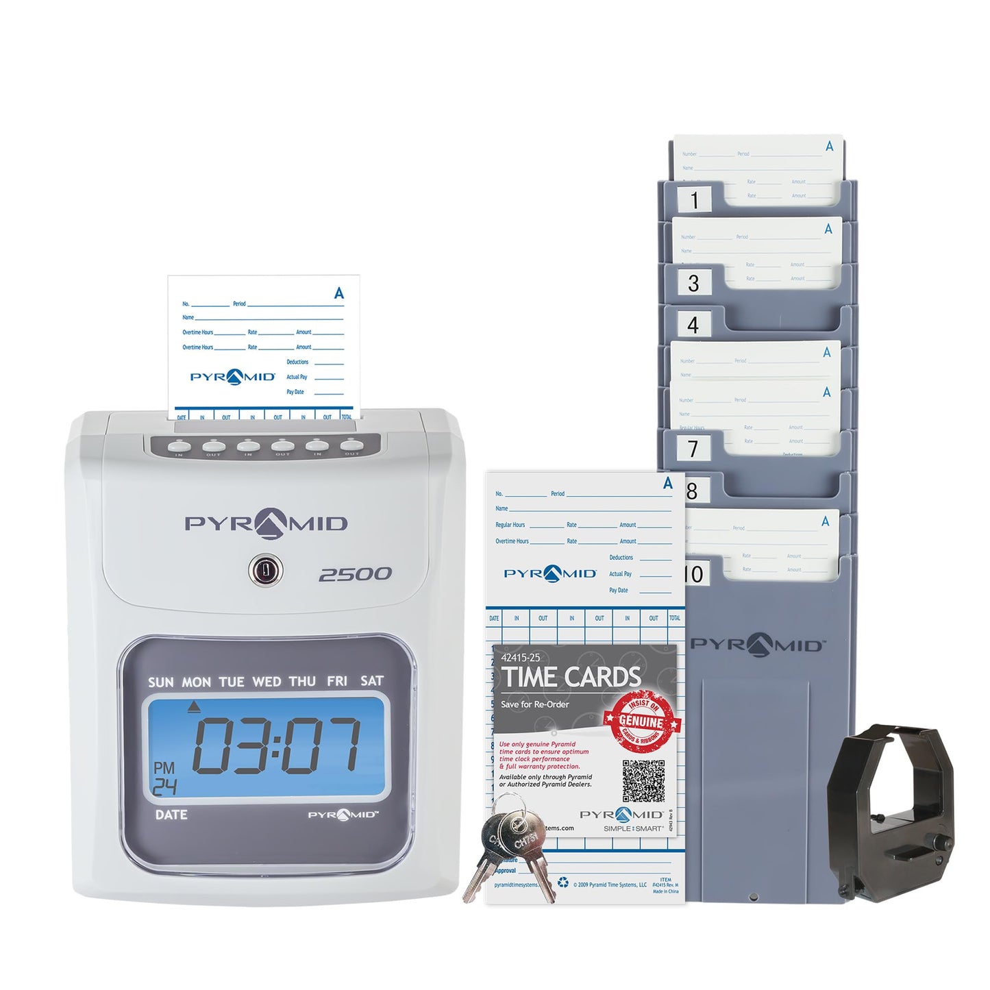 Reloj de Tiempo Pyramid Time Systems Marfil con 100 Tarjetas para Pequeñas Empresas