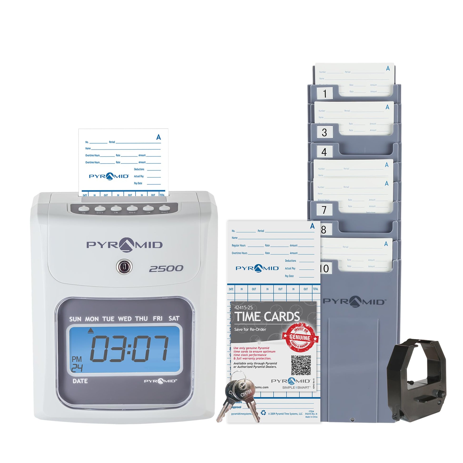 Reloj de Tiempo Pyramid Time Systems Marfil con 100 Tarjetas para Pequeñas Empresas
