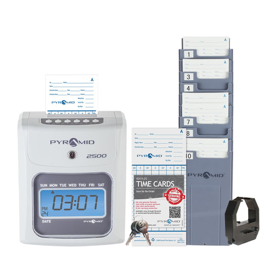 Reloj de Tiempo Pyramid Time Systems Marfil con 100 Tarjetas para Pequeñas Empresas