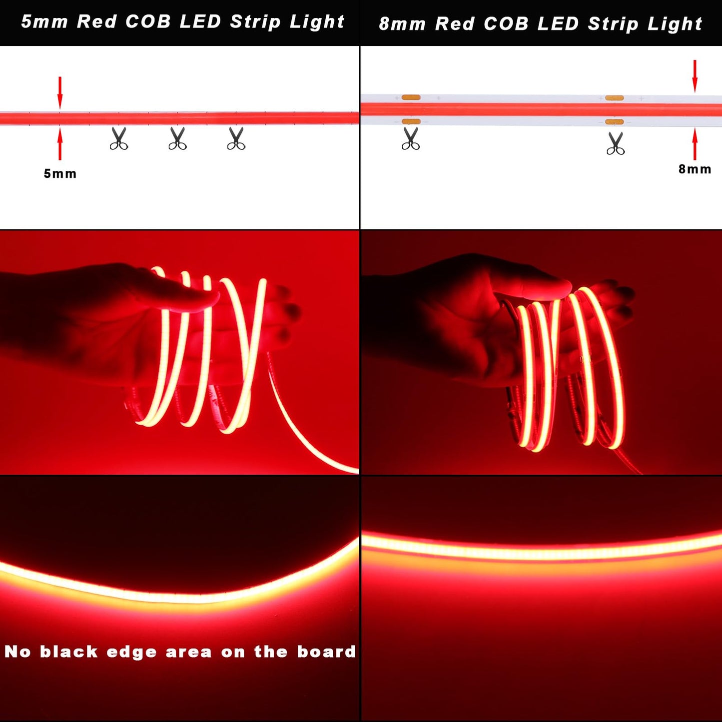 Tira de LED COB TOPAI 24 V Estrecha 5 mm CRI>90 400 LEDs/M Autoadhesiva Flexible para Bricolaje Dormitorio Iluminación