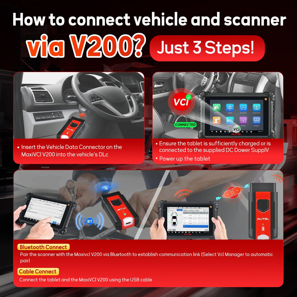 Interfaz de Comunicación Vehicular Autel MaxiVCI V200 Bluetooth Inalámbrico