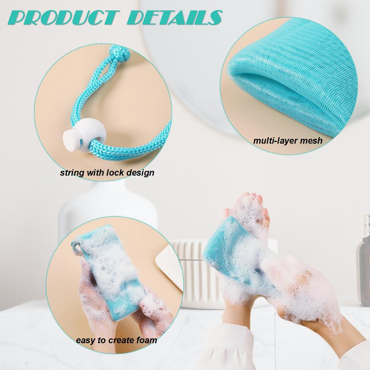 10 paquetes de bolsas de jabón de malla exfoliante, bolsa de malla para guardar jabón, red de espuma de burbujas, bolsa de jabón de red con cordón para ducha, herramienta de limpieza facial y