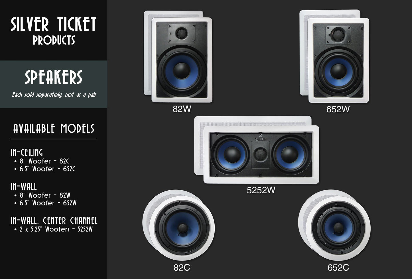 5252W Silver Ticket In-Wall In-Ceiling Speaker with Pivoting Tweeter (Dual 5.25 Inch in-wall Center Channel)