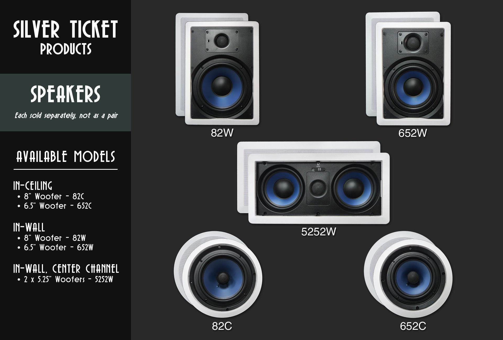 5252W Silver Ticket In-Wall In-Ceiling Speaker with Pivoting Tweeter (Dual 5.25 Inch in-wall Center Channel)