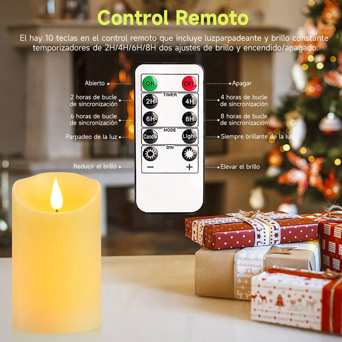 Autbye Veladora Electrica Sin Llama, Vela Artificial con Batería Recargable y Control Remoto, Velas Led Grandes de Cera Real, Velas Electricas Parpadeantes, para Hogar Festivales Decoración