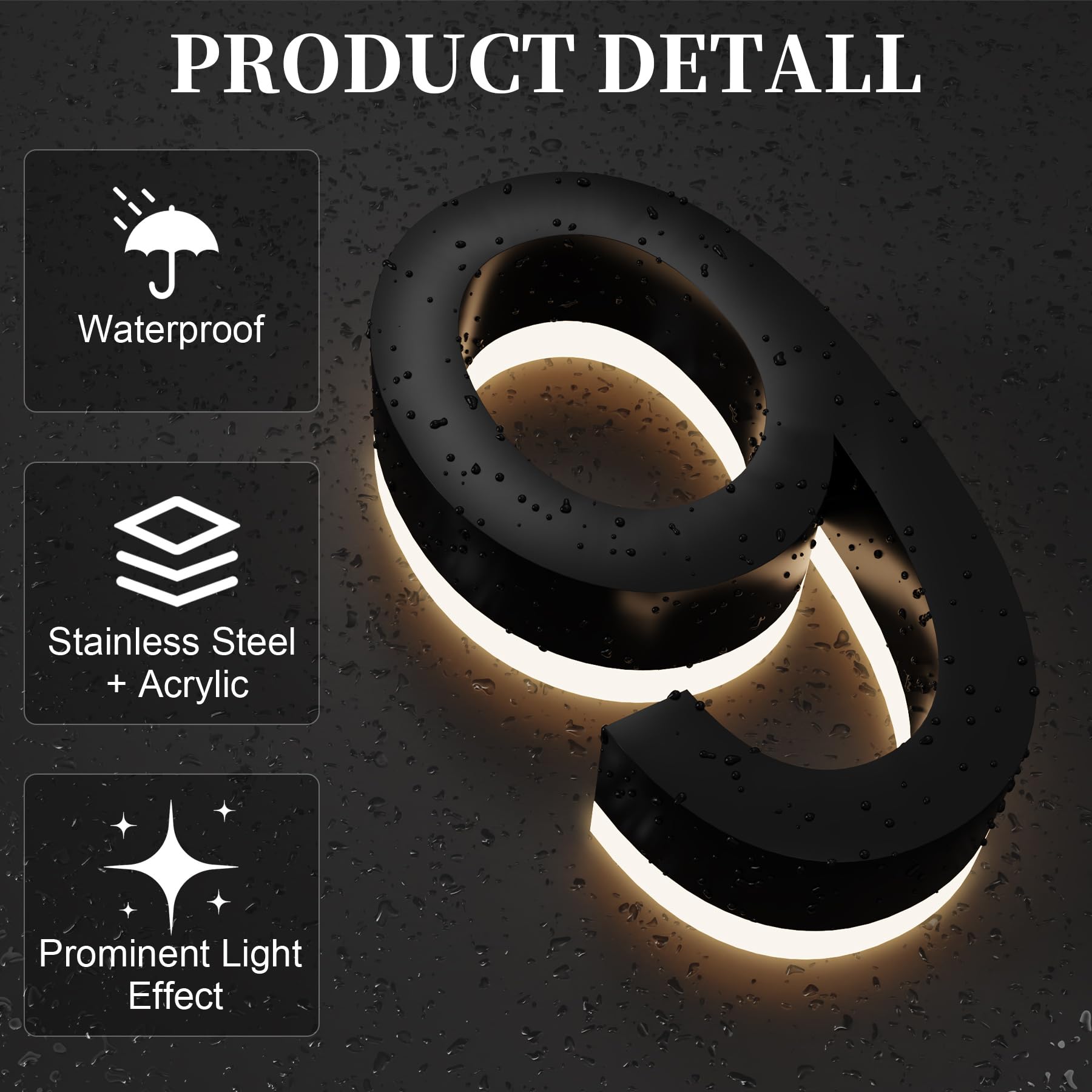 Números de Casa MIDIT Acero Inoxidable Retroiluminados LED Impermeables 7 Pulgadas