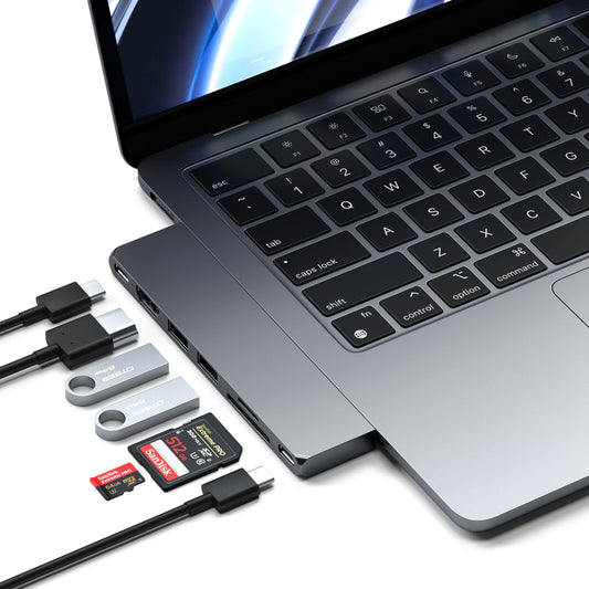 Adaptador Multipuertos Pro Slim SATECHI Gris Espacial con USB C Hub y Resolución 4K para MacBook Pro/Air M2