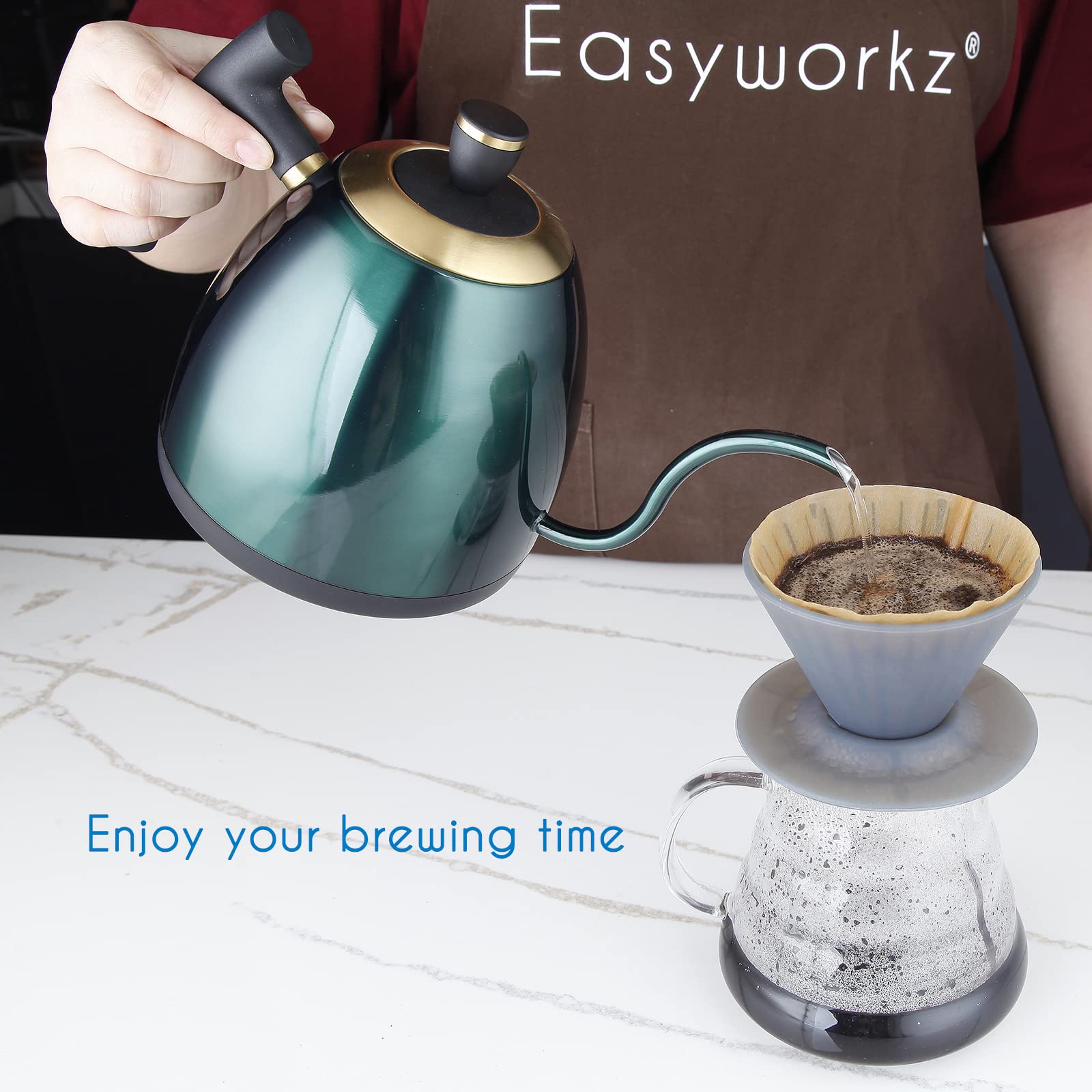 Easyworkz hervidor de café eléctrico de cuello de cisne, tetera de acero inoxidable con goteo manual, control de temperatura de 800 ml, calentamiento rápido de 1200 W