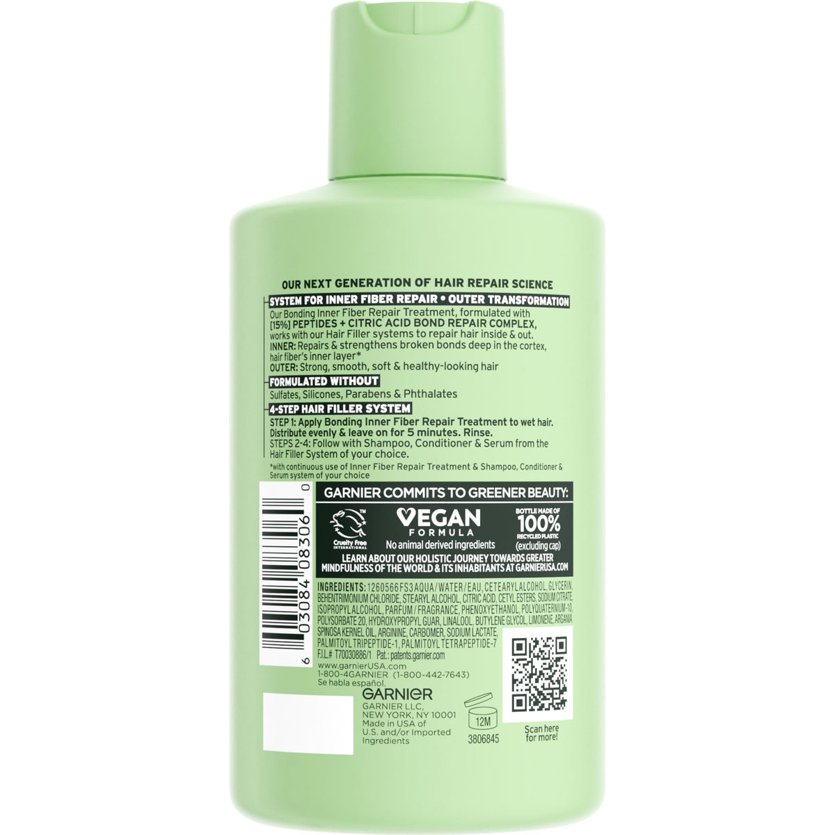Garnier Tratamiento Pre-Champú Fructis Hair Filler Bonding Inner Fiber Rinse Out Con Complejo Reparador De Enlaces, 10.1 Onzas Líquidas