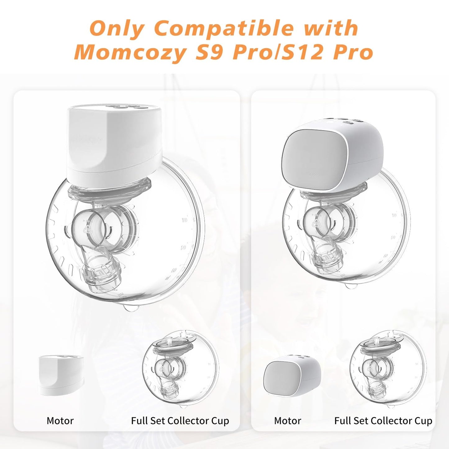 Juego completo de vasos colectores de leche compatible con Momcozy S12 Pro/S9 Pro - Extractor de leche manos libres portátil, válvula de pico de pato para piezas originales S9 Pro/S12 Pro (no para
