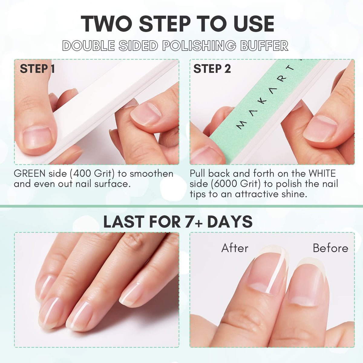 MAKARTT 10pcs Fine Nail Buffer File Polisher Smooth and Shiny Nail Buffer for Natural Nails Cushion Nail File 400 and 6000 Grit, F-10