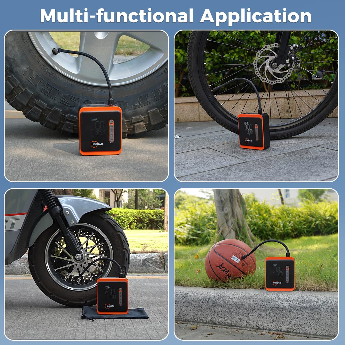 KEEPUP - Compresor de aire portátil para inflado rápido, 150 PSI, bomba de aire inalámbrica con batería recargable para neumáticos de coche, bicicleta, motocicleta, bola