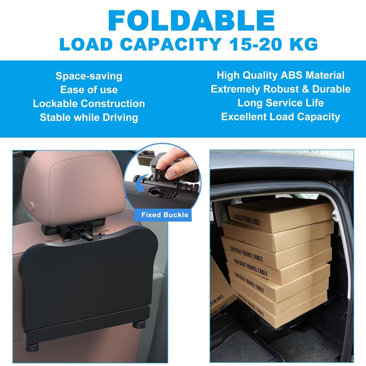 Bandeja para Asiento Trasero del Coche, Bandeja Plegable Estable para Asiento Trasero de Coche, computadora para pasajeros Traseros, Viajes por Carretera, Comida y Trabajo, Bandeja de Viaje Ajustable