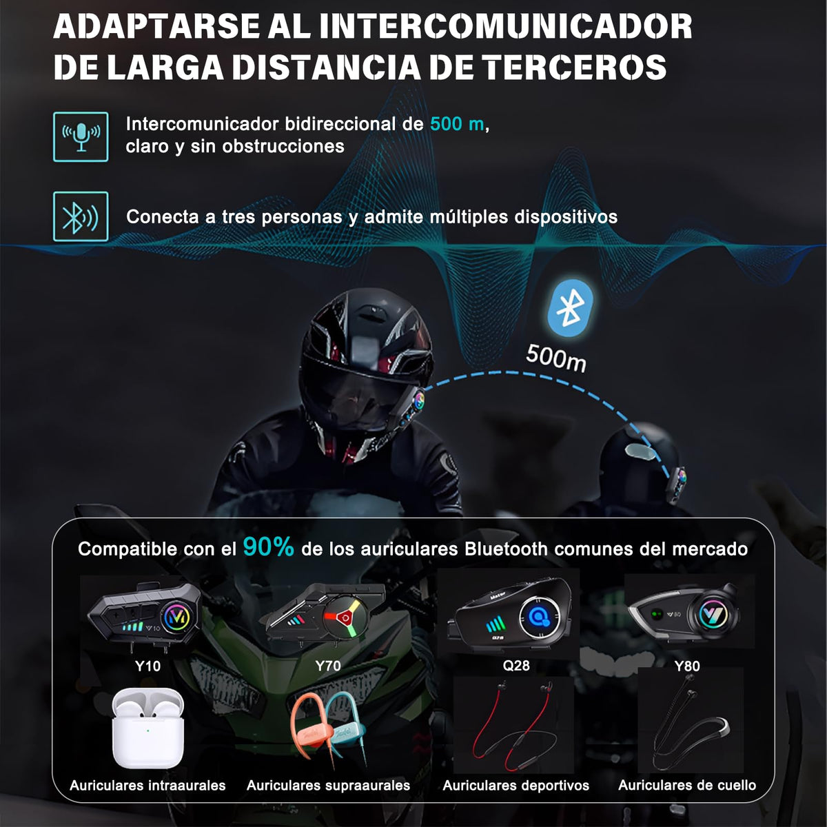 Auricular Bluetooth Motocicleta ETRTNVB 12Pro Negro Compatible Intercomunicador Impermeable IP56