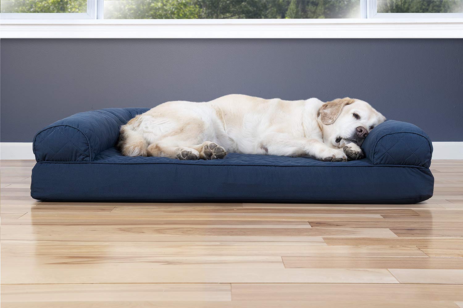 Furhaven Pet - Sofá cama para perros y gatos FurHaven de espuma viscoelástica ortopédico acolchado para perros y gatos, azul marino, jumbo