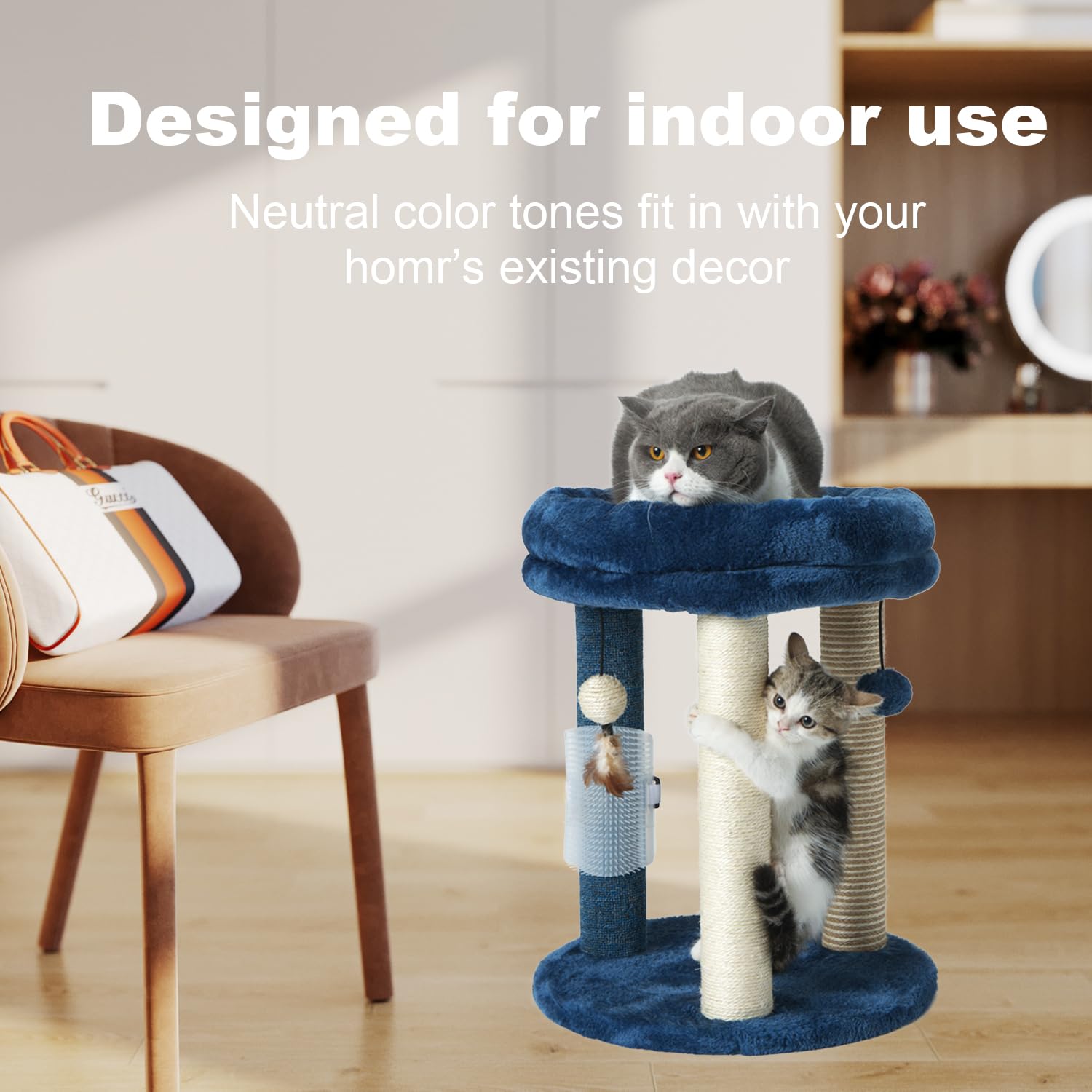 Árbol Rascador MECOOL Azul con Cama Suave y Juguetes para Gatos y Gatitos de Interior