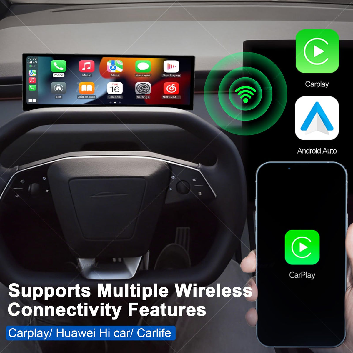 Pantalla Head Up Display Tlyard Negra 10.88 Pulgadas HUD Carplay para Tesla Modelo 3, 3 Highland, Y, Y Juniper y Cybertruck