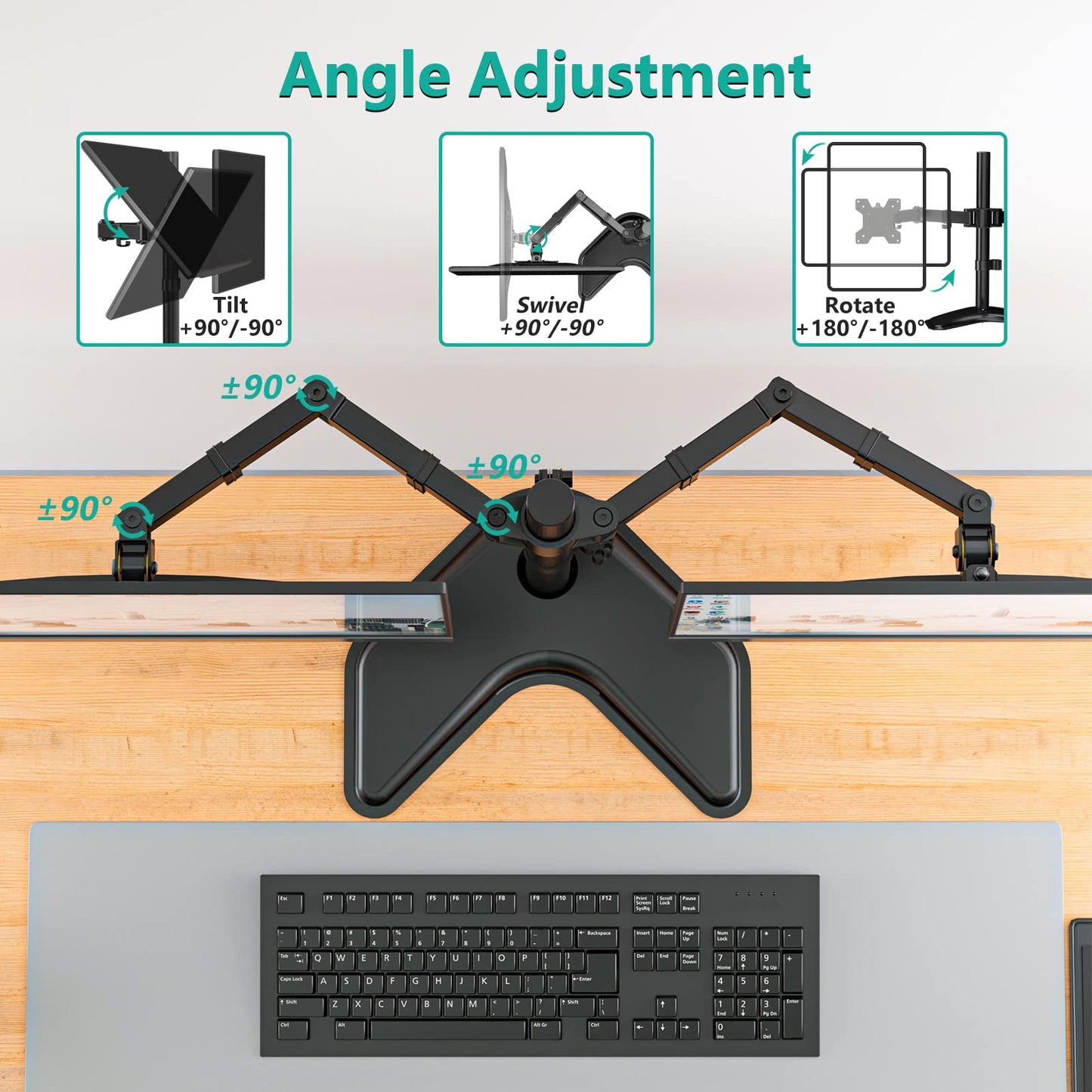 Soporte Doble Monitores WALI Negro con Ajuste de Altura para Escritorio