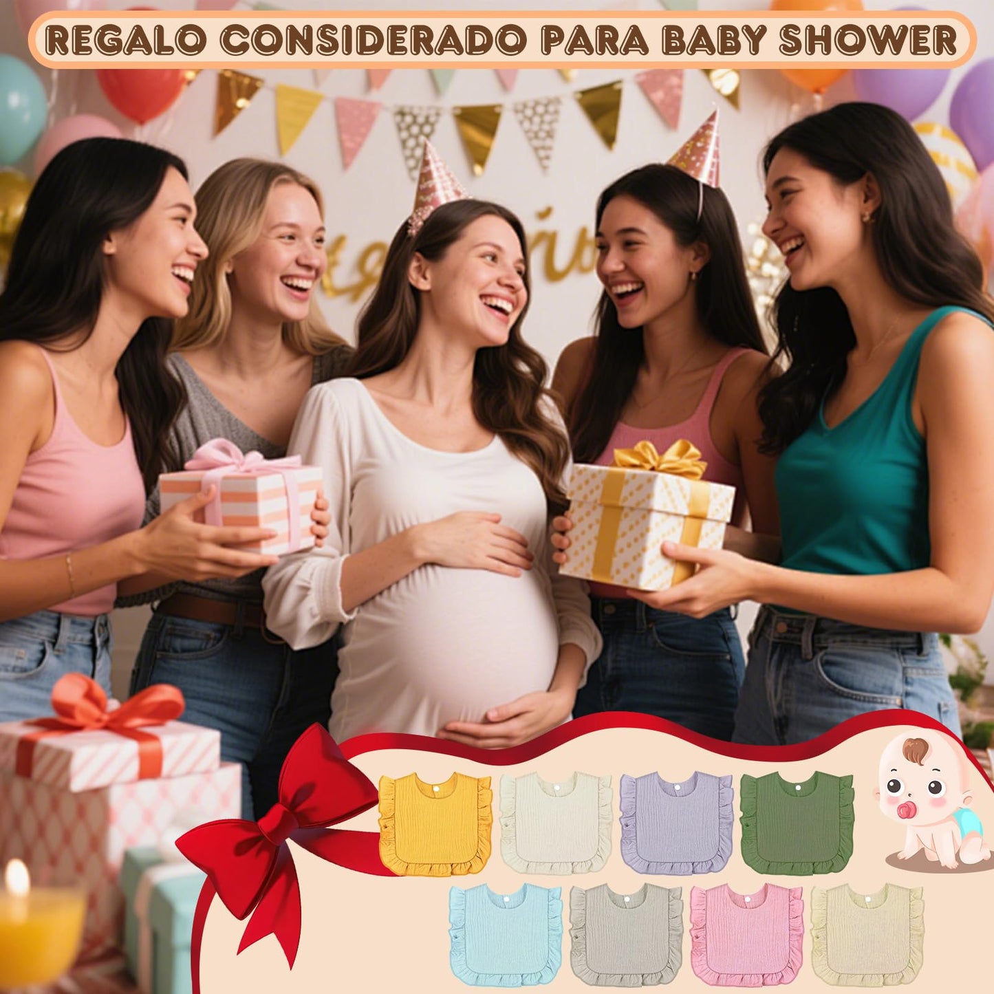 Sendowtek 8 Pcs Baberos Para Bebé, Baberos De Muselina Para Bebé, Algodón Puro Baberos a Prueba De Desorden, Suaves y Absorbentes, Unisex, Adecuados Para Recién Nacidos y Bebés