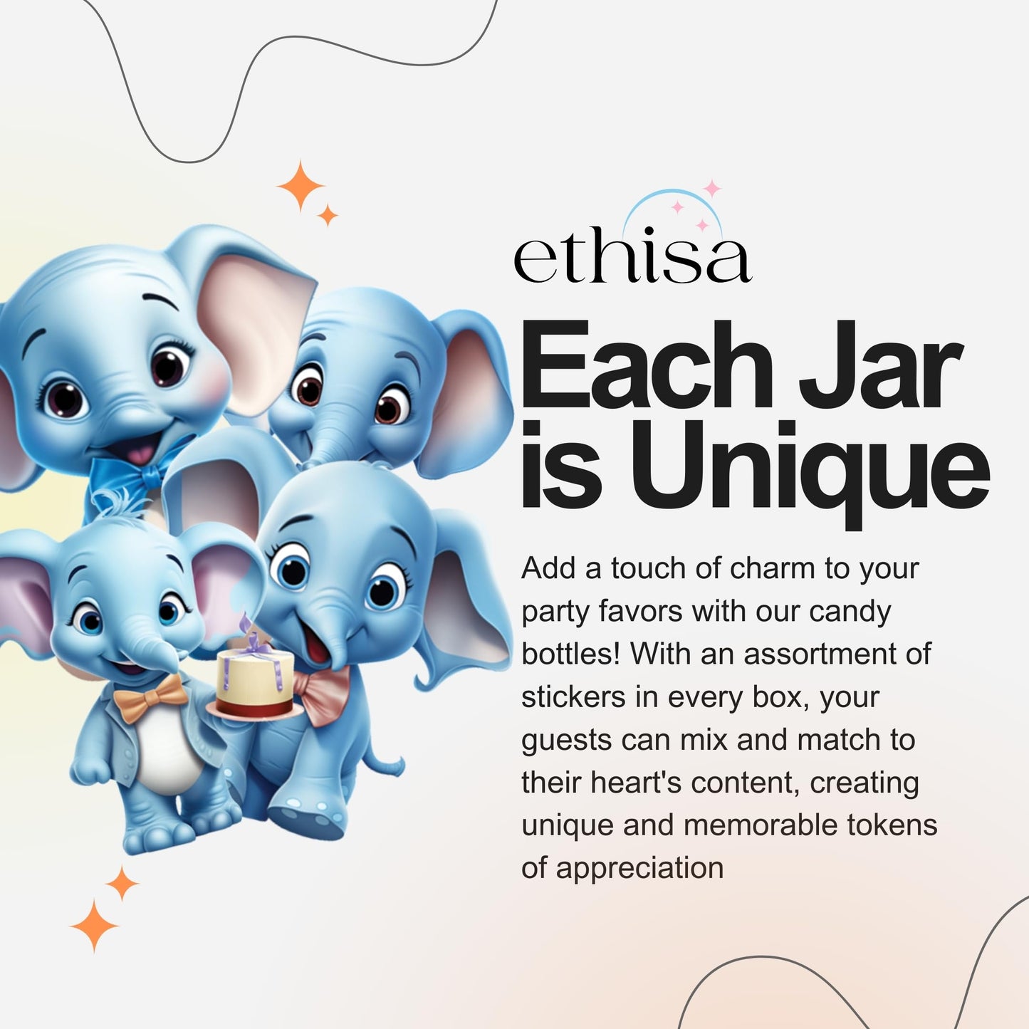 Ethisa - Paquete de 12 botellas de plástico de elefante azul