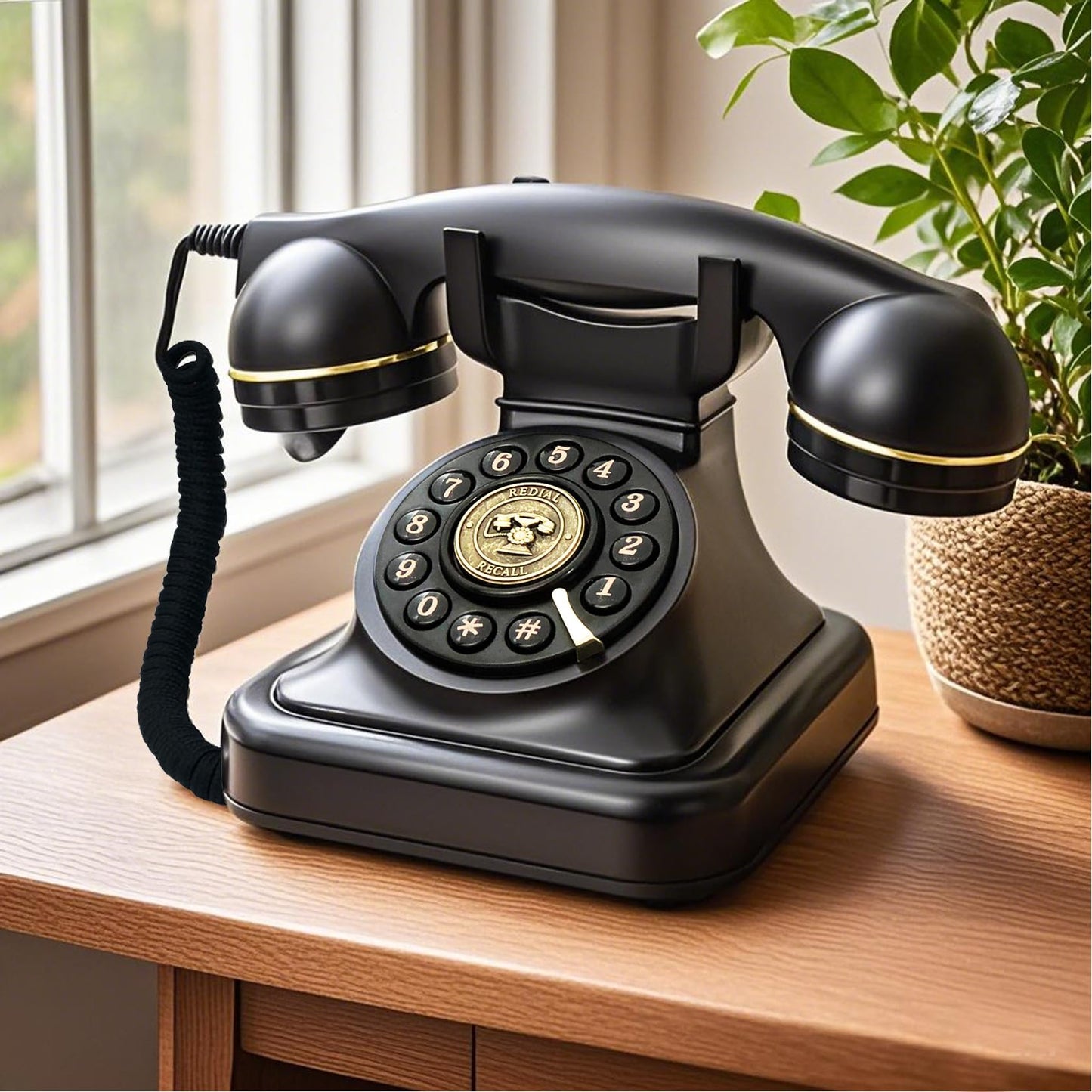 TelPal - Teléfono fijo retro para el hogar, teléfono antiguo con cable negro, botón antiguo de los años 30, teléfono antiguo con botón grande, teléfono clásico, caja fuerte para cortes de energía, botón de revisión, teléfonos clásicos retro de la casa