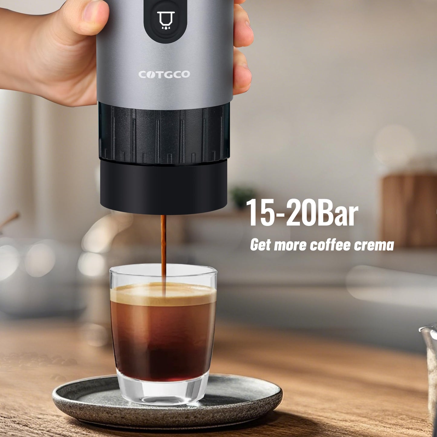 COTGCO - Cafetera portátil para viajes: cafetera portátil, autocalentamiento, haz 8 tazas de café de una sola carga, café en cualquier momento, compatible con cápsulas Nespresso, color gris