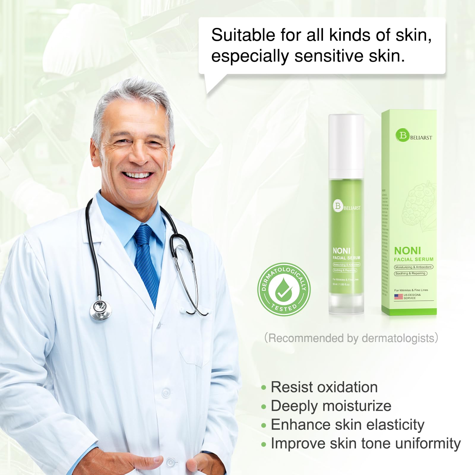 BELIARST Noni Ampoule, Noni Ampoule Essence With Noni Extract, Hyaluronic Acid & Vitamin E, Moisturizes, Soothes, Eliminates Wrinkles & Fine Lines, 1.69 Fl Oz