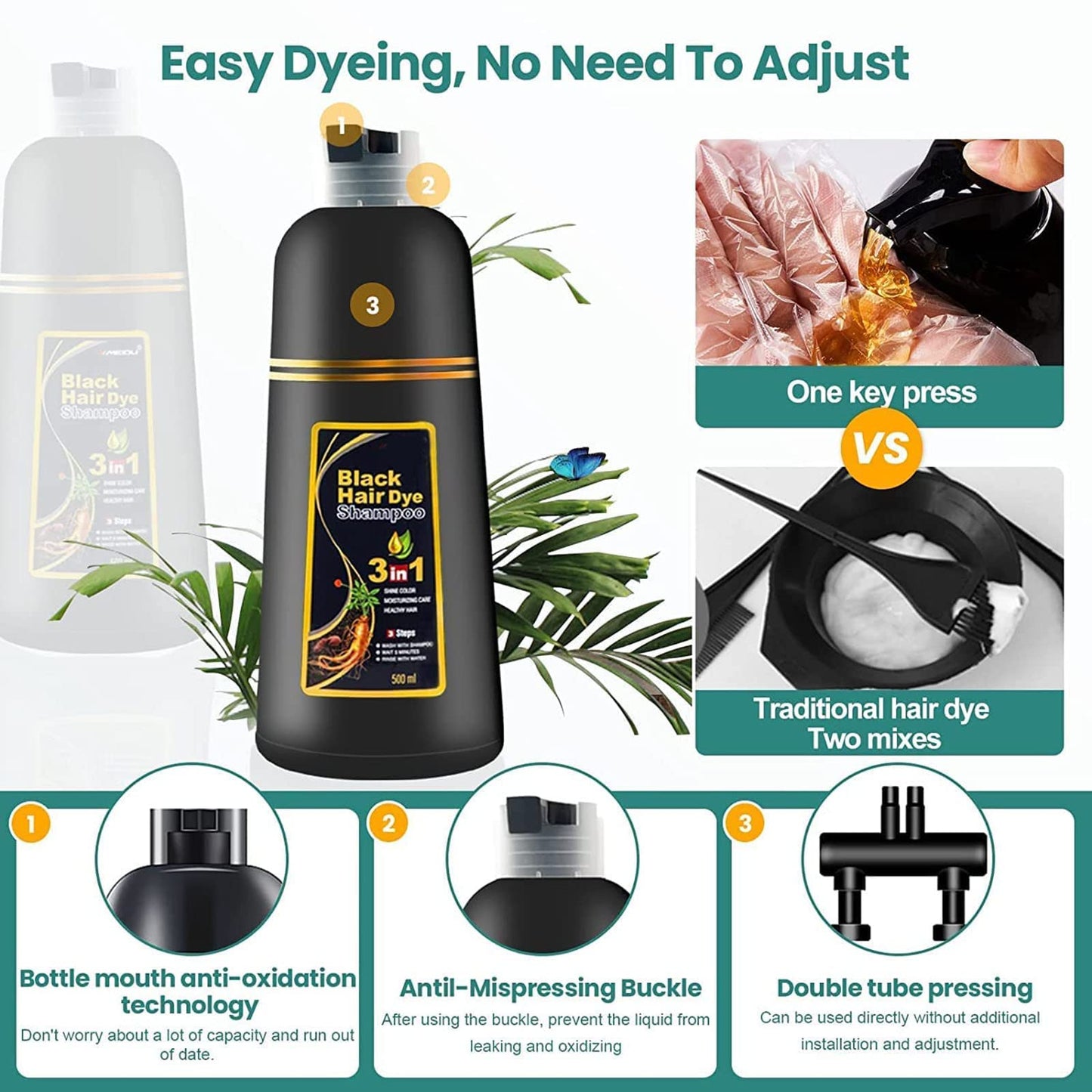 VIGOFIL - Champú Black Instant Hair Color para cabello gris, cobertura 100% gris, champú 3 en 1 para teñir el cabello negro, colorante a base de hierbas en minutos para mujeres y hombres, suave, no irrita el cuero cabelludo negro