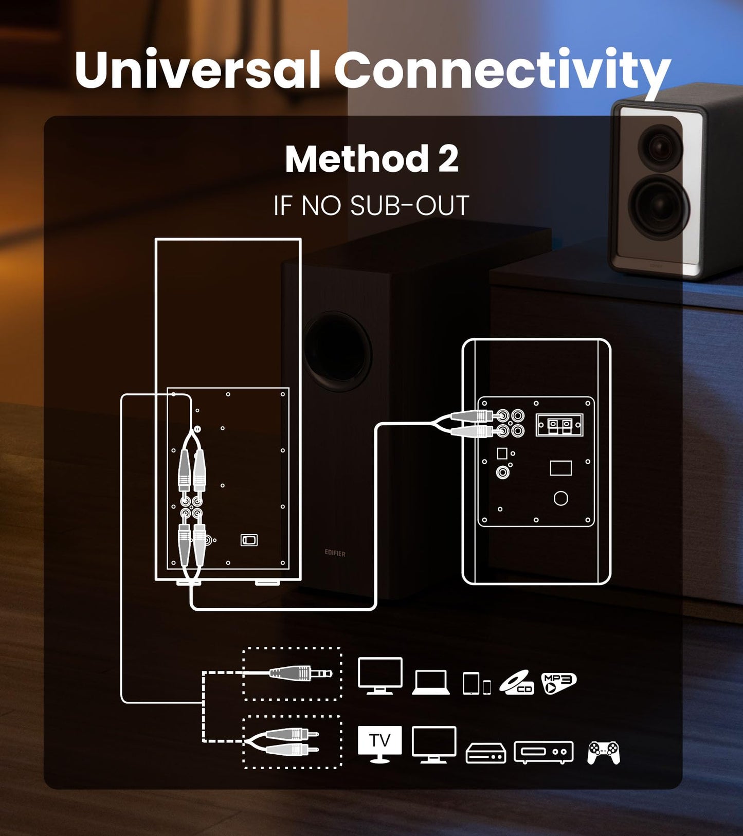 Edifier T5s - Subwoofer activo alimentado con 70 W RMS, woofer de 8 pulgadas de largo alcance, altavoz de graves profundos (35 Hz), amplificador incorporado, baja distorsión, selector de fase y