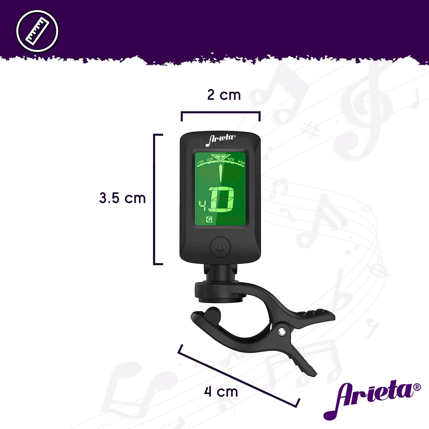 Arieta Afinador de Guitarra/Bajo. Afinador Digital Arpegio con Clip para Guitarra Acustica, Electrica, Bajo, Violin y Ukelele. Sintonizador Electrico. Guitar/Electric Guitar/Bass Tuner