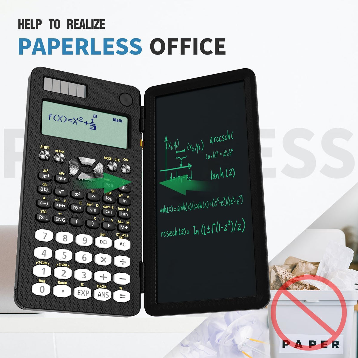 Calculadora Científica ROATEE Negra con Tableta de Notas Solar y Batería Pantalla de 2 Líneas Plegable para Estudiantes
