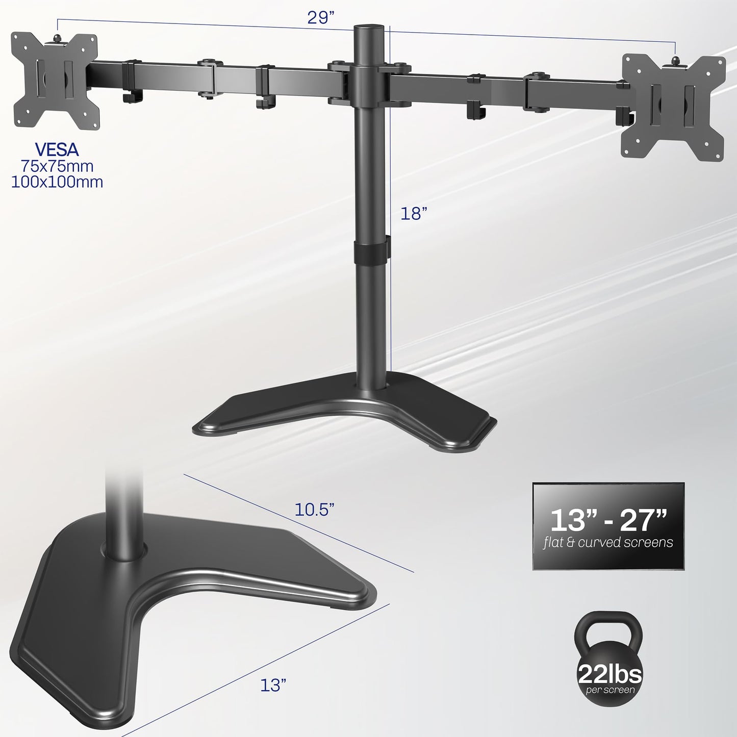 Soporte para Monitor LCD Doble VIVO Negro de Alta Resistencia con Brazos Ajustables para 2 Pantallas hasta 27 Pulgadas