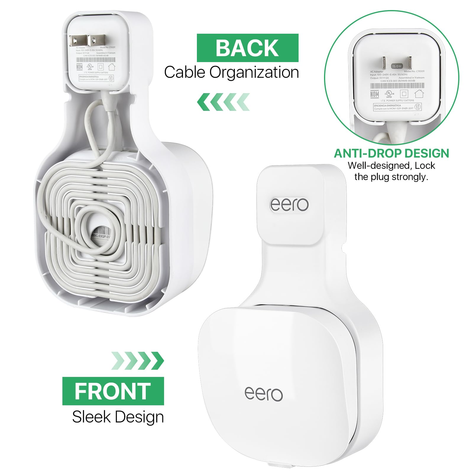Soporte de Pared eero Blanco para Enrutador WiFi de Malla con Almacenamiento de Cables