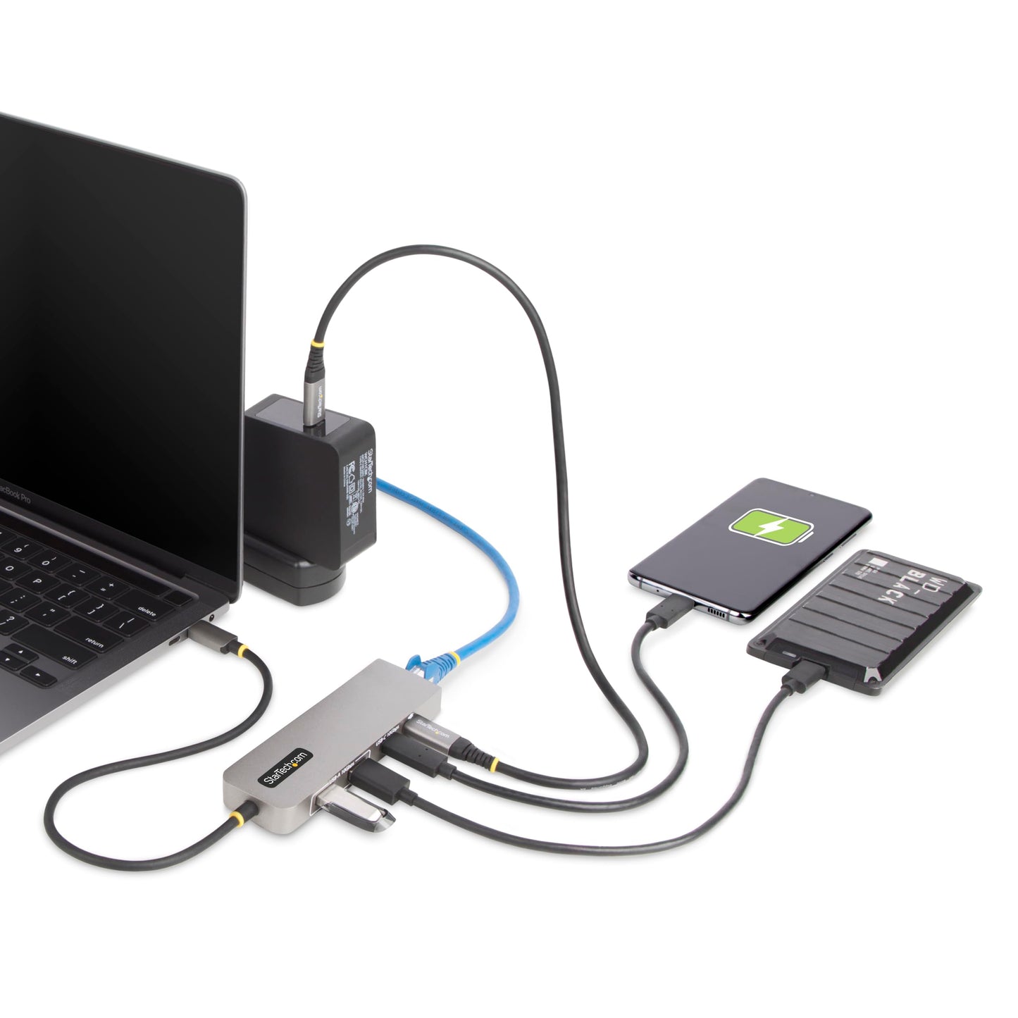 Concentrador USB-C StarTech.com Negro con Ethernet 2,5 Gbps y Puerto PD 100W