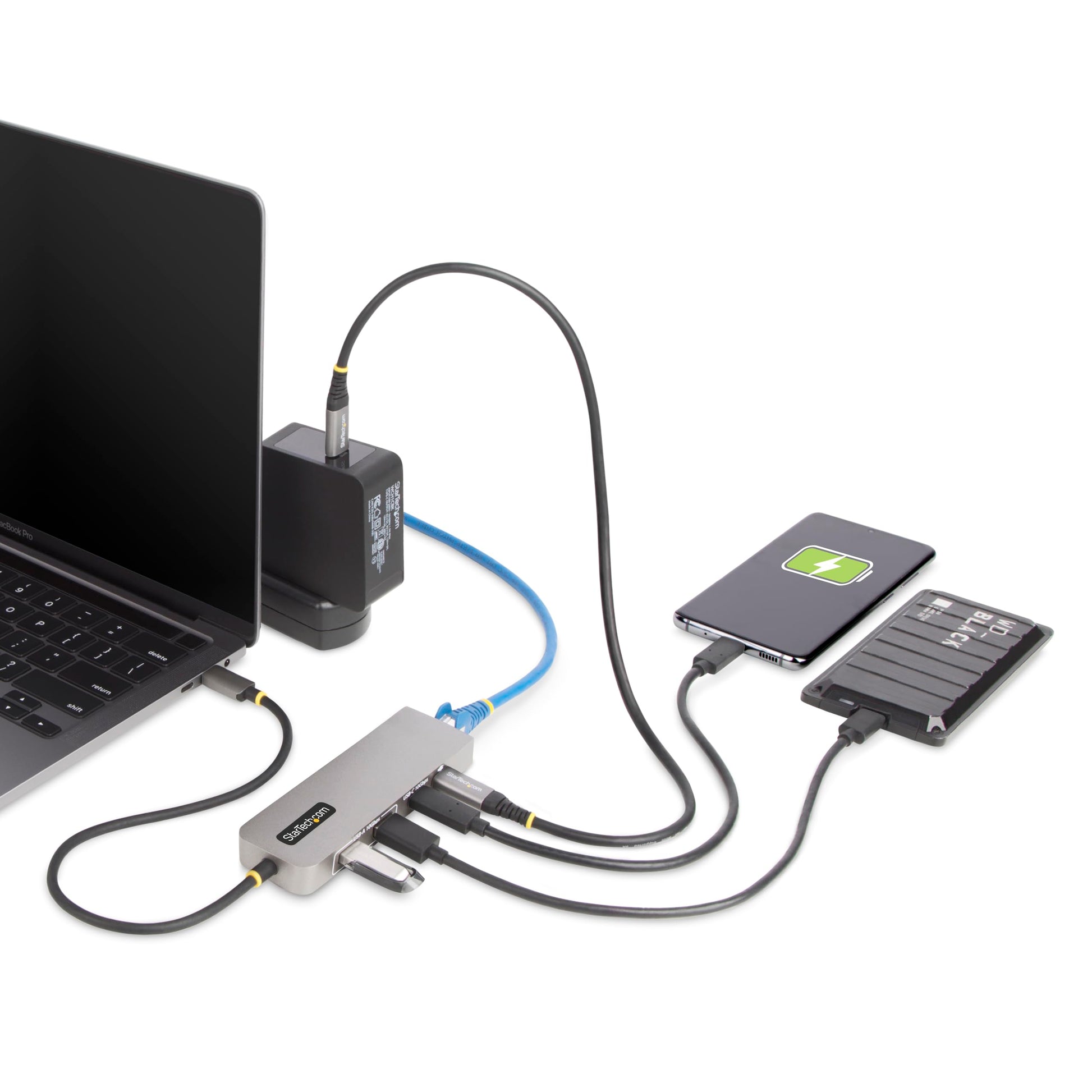 Concentrador USB-C StarTech.com Negro con Ethernet 2,5 Gbps y Puerto PD 100W