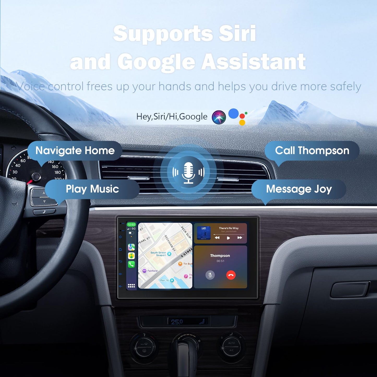 Haudio Estéreo de coche de 7" doble DIN con Apple CarPlay inalámbrico y Android Auto, Radio de coche Bluetooth con pantalla táctil, navegación GPS, Android 13, 2G+32G (Sin cámara de reversa)