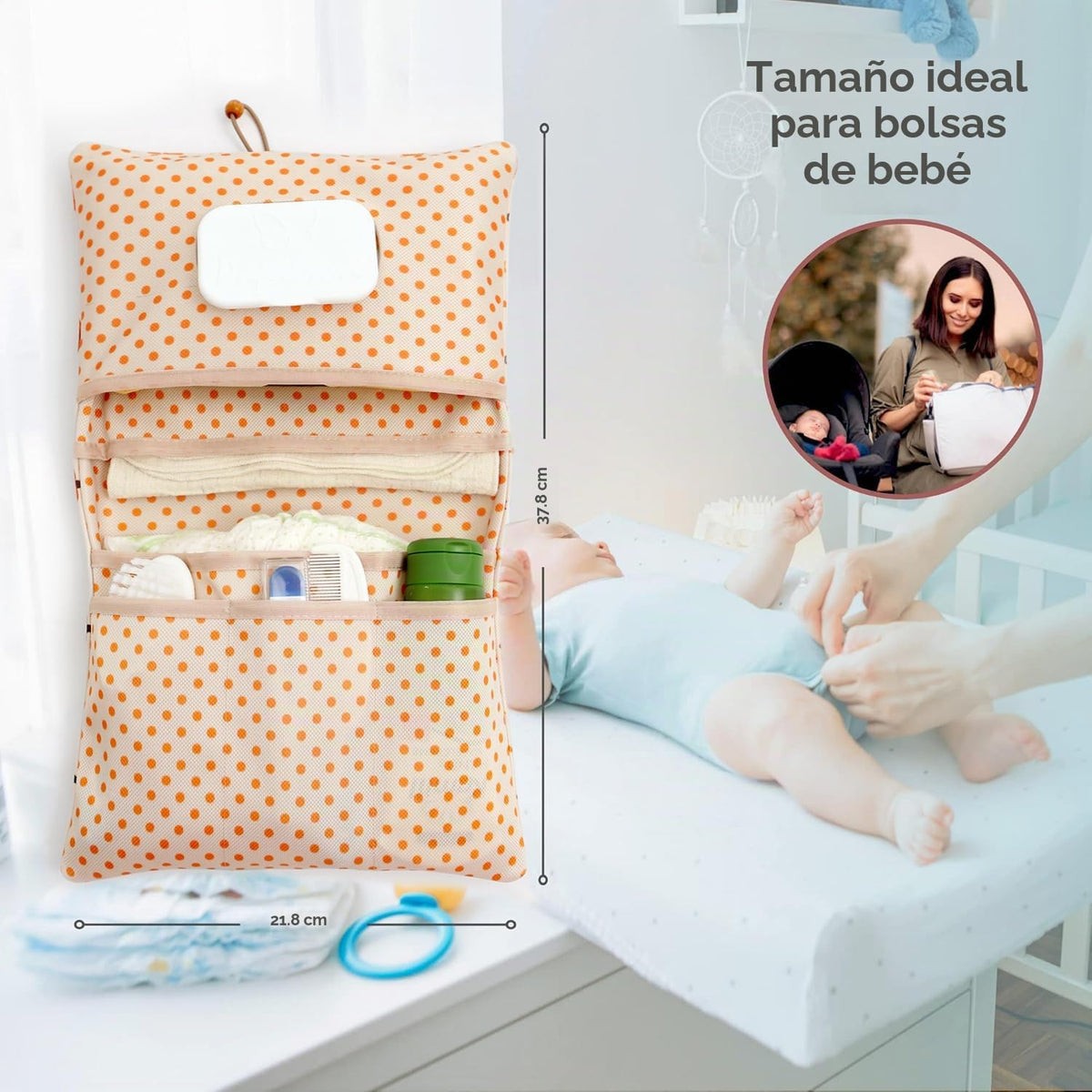 HAMUR Organizador de Bolsa de Pañales para Bebé – Amigable para Viajes, Compacto y Plegable | Bolsa de Carriola para Artículos Esenciales de Recién Nacido – Imprescindible para Niños y Niñas