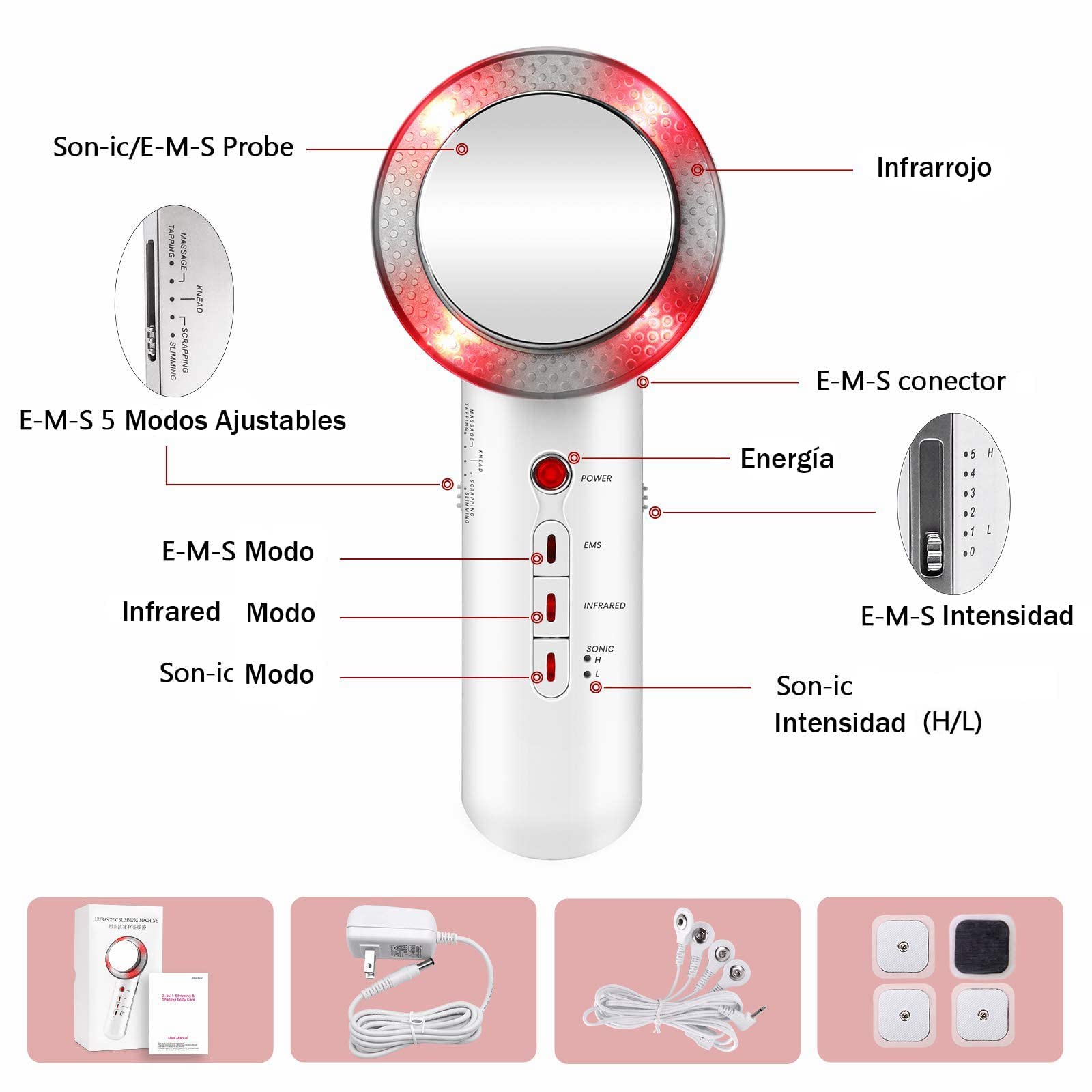 Yostyle Masajeador de Celulitis 3 en 1, masajeador de Celulitis EMS para Cuerpo, Masajeador ultrasónico Multifuncional para Brazos, Abdomen, Facial, Cintura, Piernas y Espalda