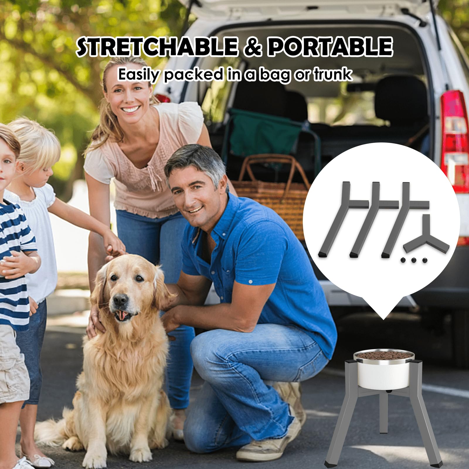Tazón Elevado para Perros Grandes, Soporte Gris Ajustable de 7 a 10.6 Pulgadas