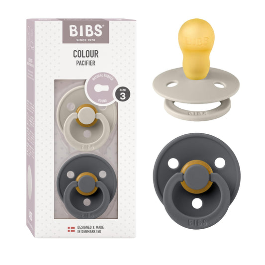 BIBS Chupones Colour Pack de 2, Tetina redonda de látex natural, Talle 1, Ivory/Petrol, 0 a 6 meses, Hecho en Dinamarca