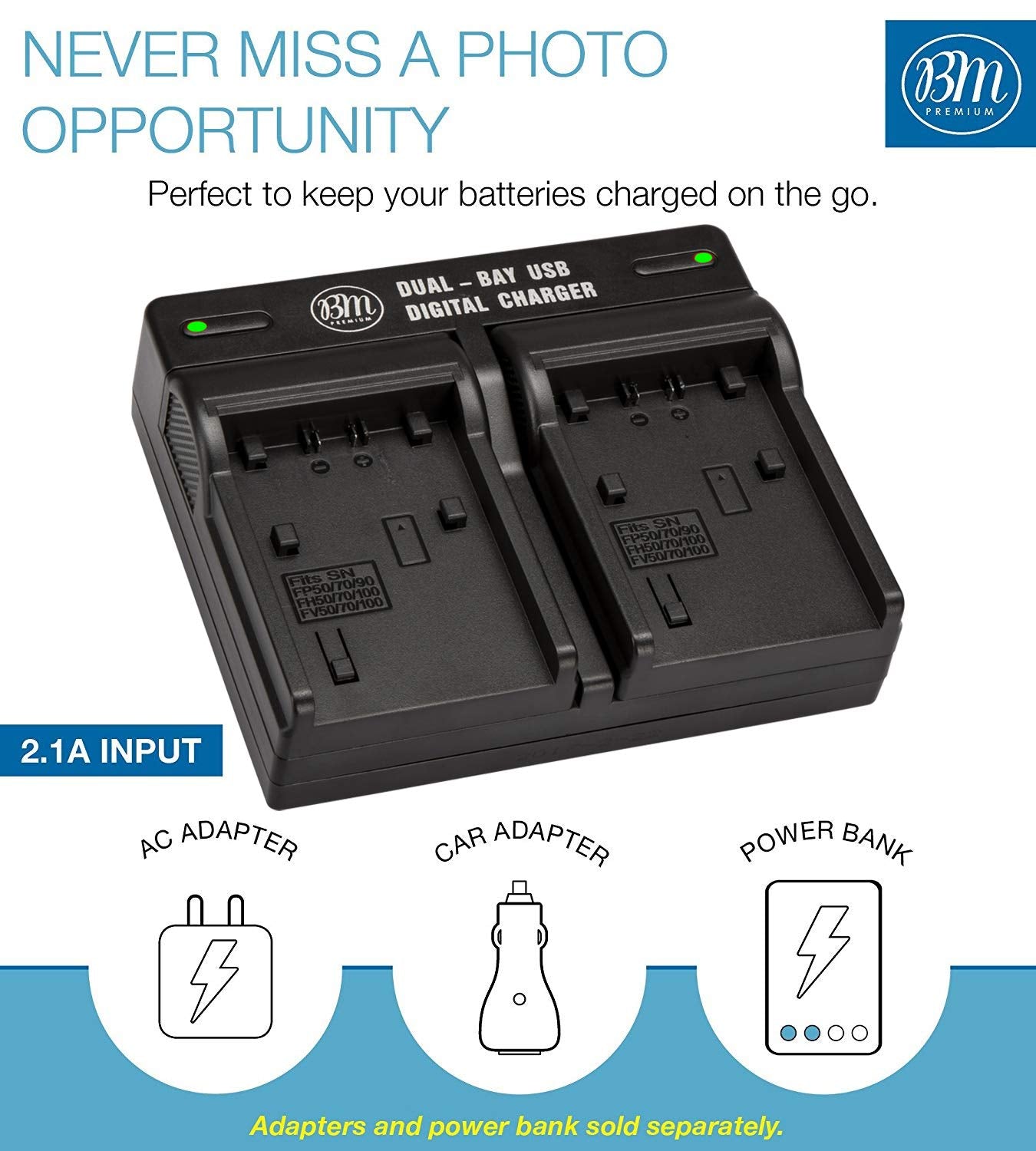 BM Premium 2 NP-FV70A Baterías de alta capacidad y cargador de doble bahía para Sony FDR-AX30 FDR-AX33 FDR-AX53 FDR-AX700 AX100 FDR-AXP35 HXR-MC50 MC88 NX80 PXW-Z90V NEX-VG10 VG20 VG20 VG20 VV30